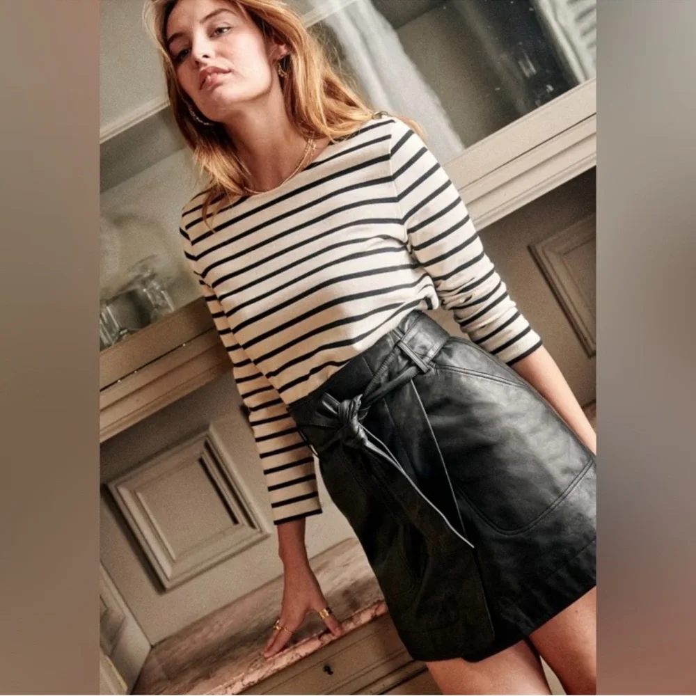 Sezane Leandra Skirt Smooth Black Lamb Leather Size 34 US 2